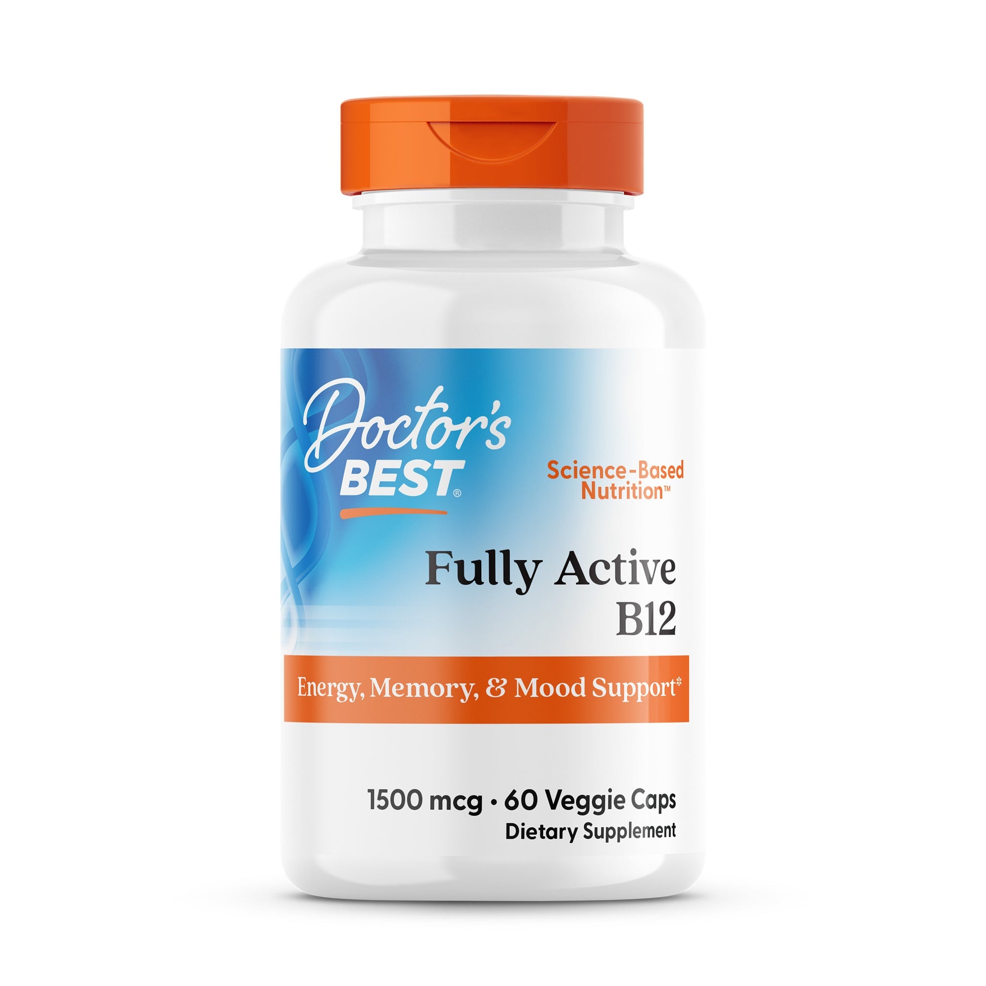 Doctor's Best Fully Active B12 1500mcg 60 veggie caps main front bottle packaging view