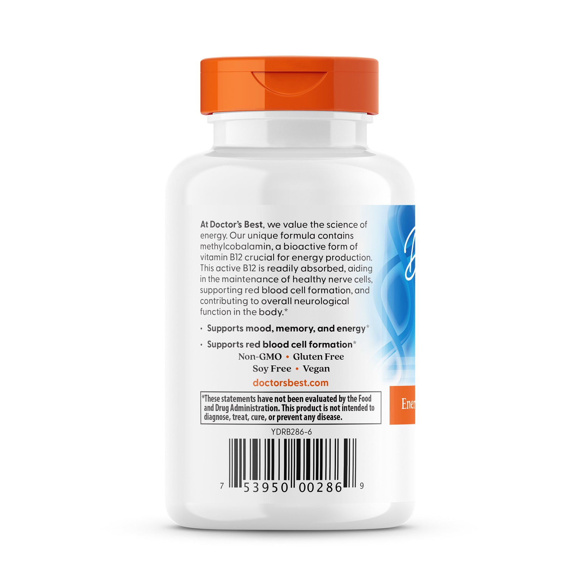Doctor's Best Fully Active B12 veggie capsules back panel with usage and ingredient details