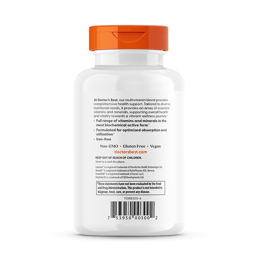 Doctor's Best Multi-Vitamin back panel with complete vitamin and mineral ingredient overview