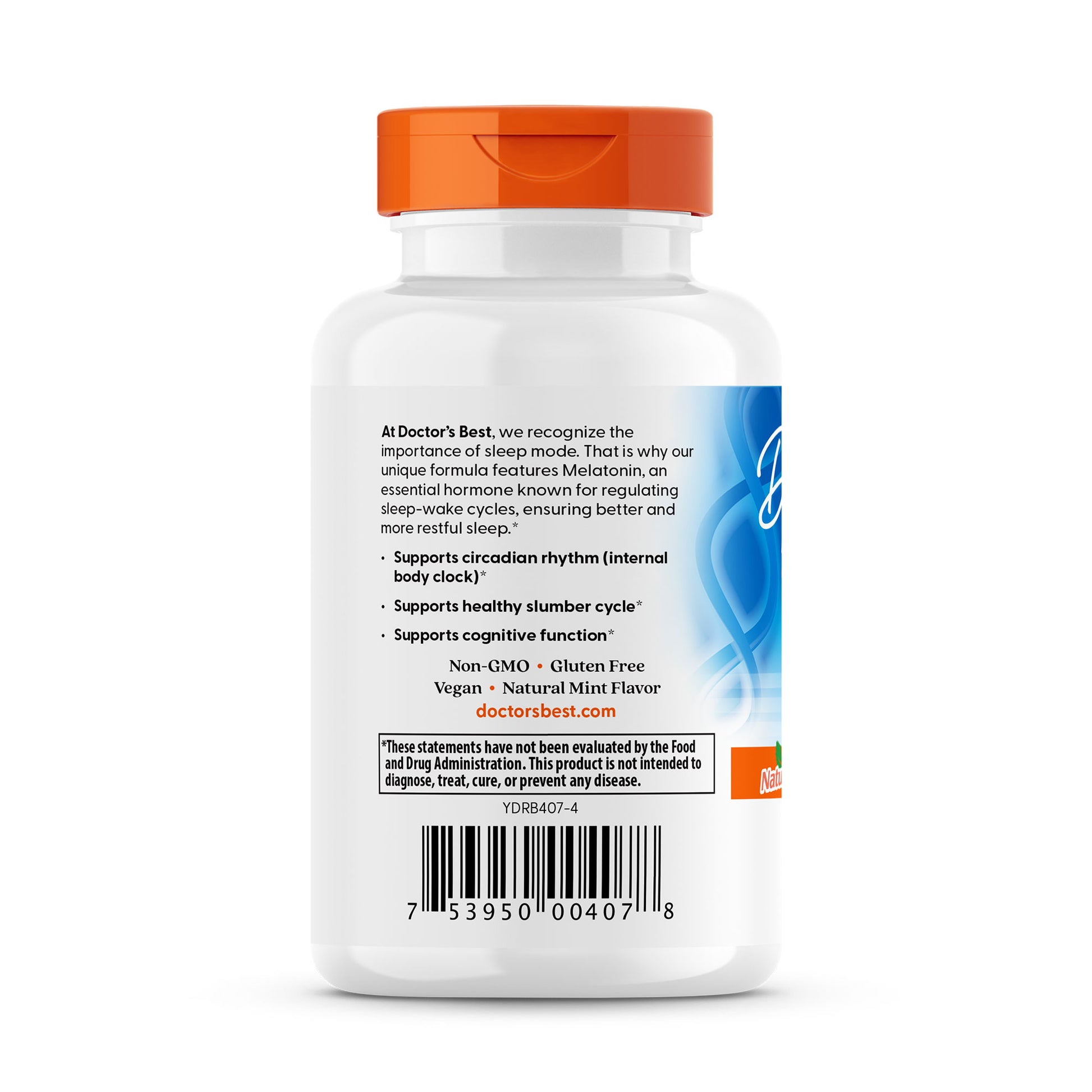 Doctor's Best Melatonin Natural Mint chewable tablets back panel with usage and dosage directions