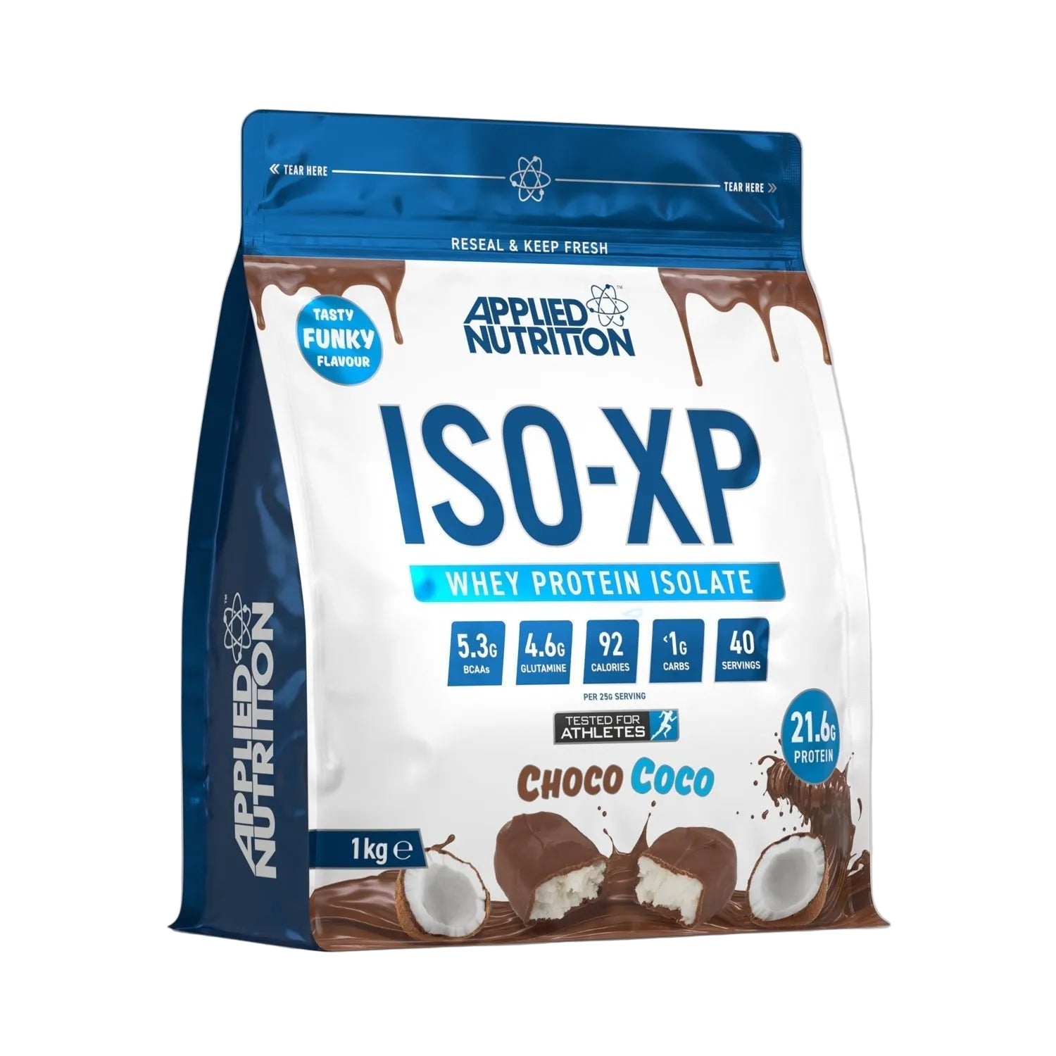 Applied Nutrition ISO-XP 1kg bag Choco Coco flavour whey isolate protein powder, European edition packaging