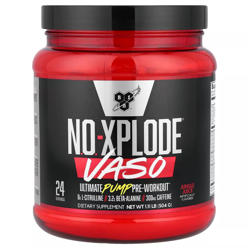 BSN NO-Xplode Vaso Pump pre-workout back panel with directions and supplement information
