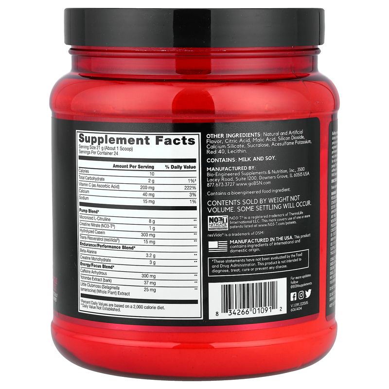 BSN NO-Xplode Vaso Pump stimulant free pre-workout supplement tub angle view with label
