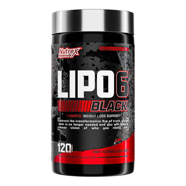 Nutrex Lipo 6 Black 120 black capsules front view thermogenic fat burner supplement bottle