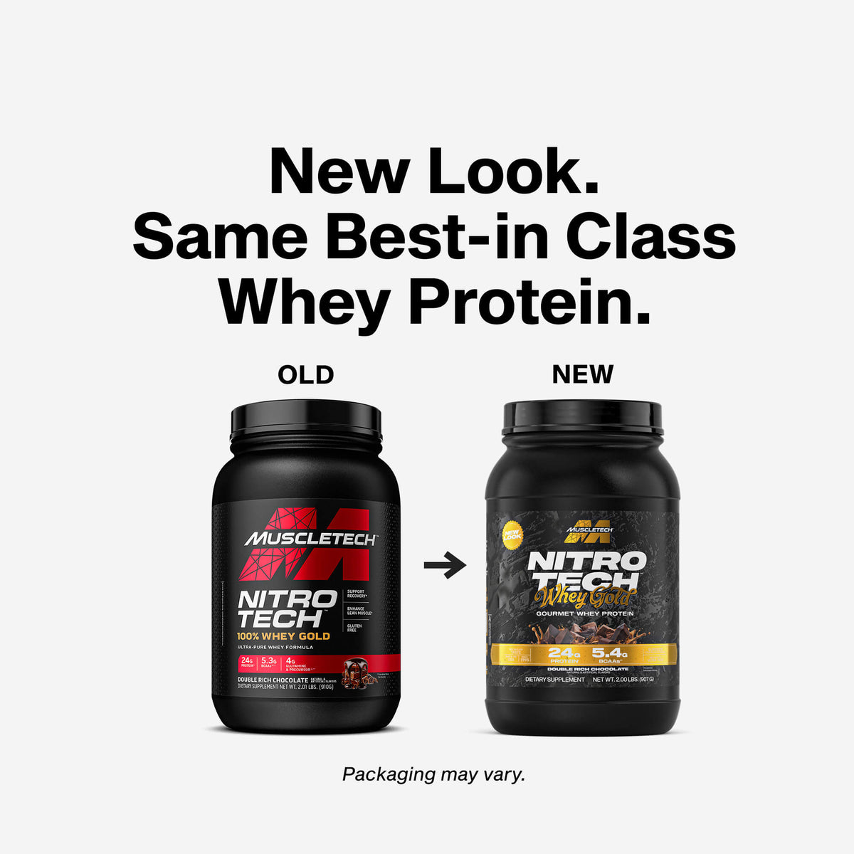 MuscleTech Nitro Tech Whey Gold 2lb lifestyle product close-up showing macros callout