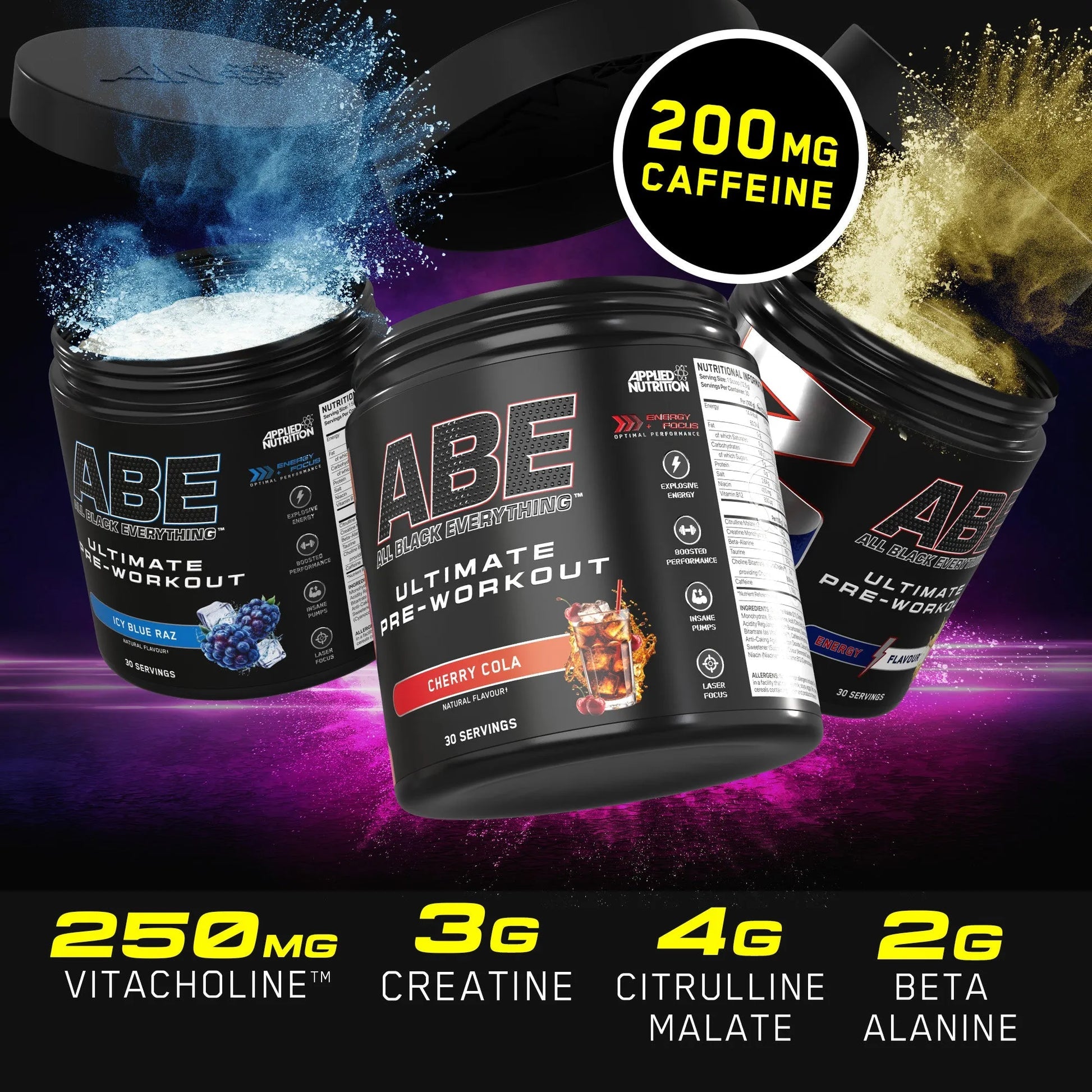 ABE All Black Everything extremely potent pre-workout supplement product detail close-up view