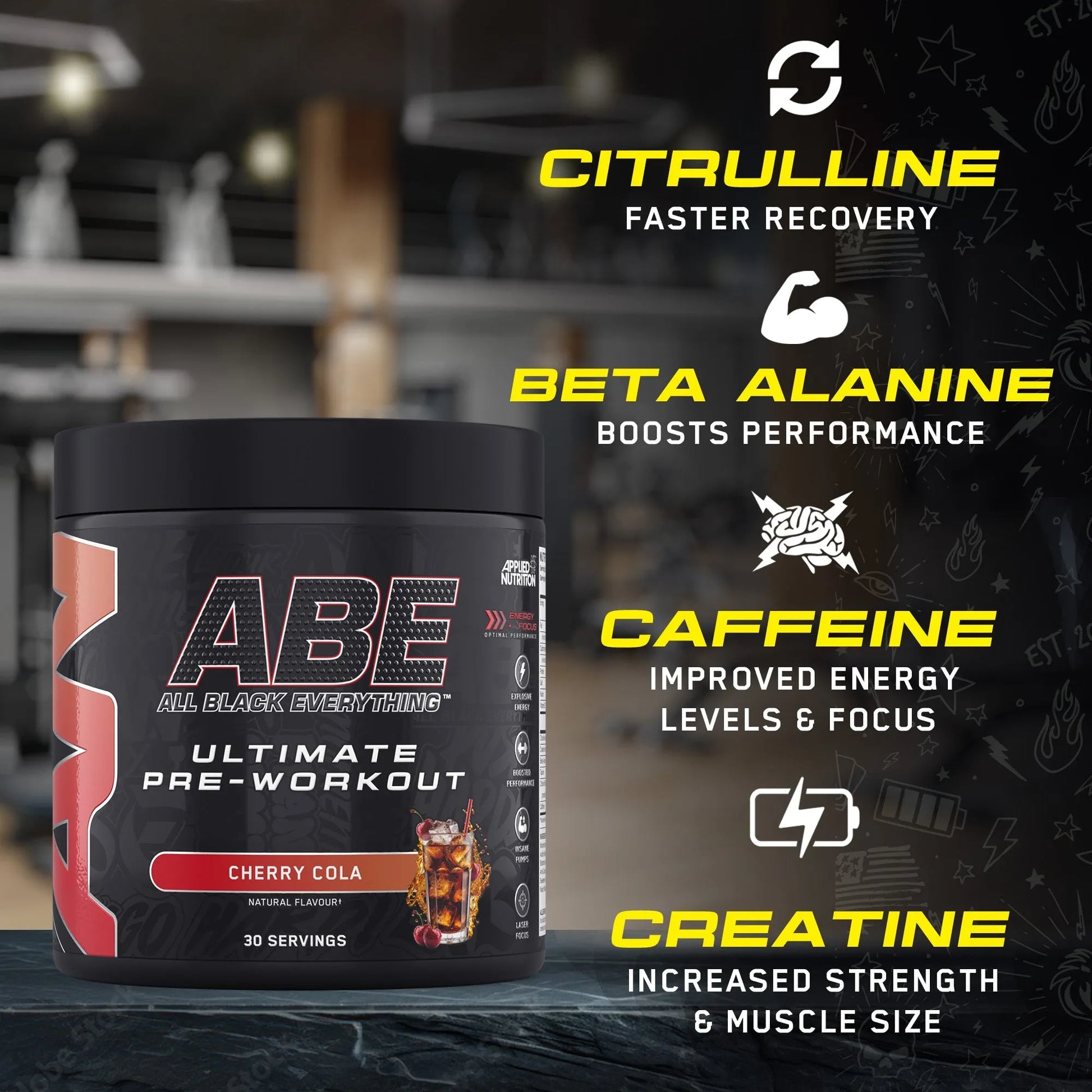 ABE All Black Everything pre-workout powder back panel with directions and nutritional details