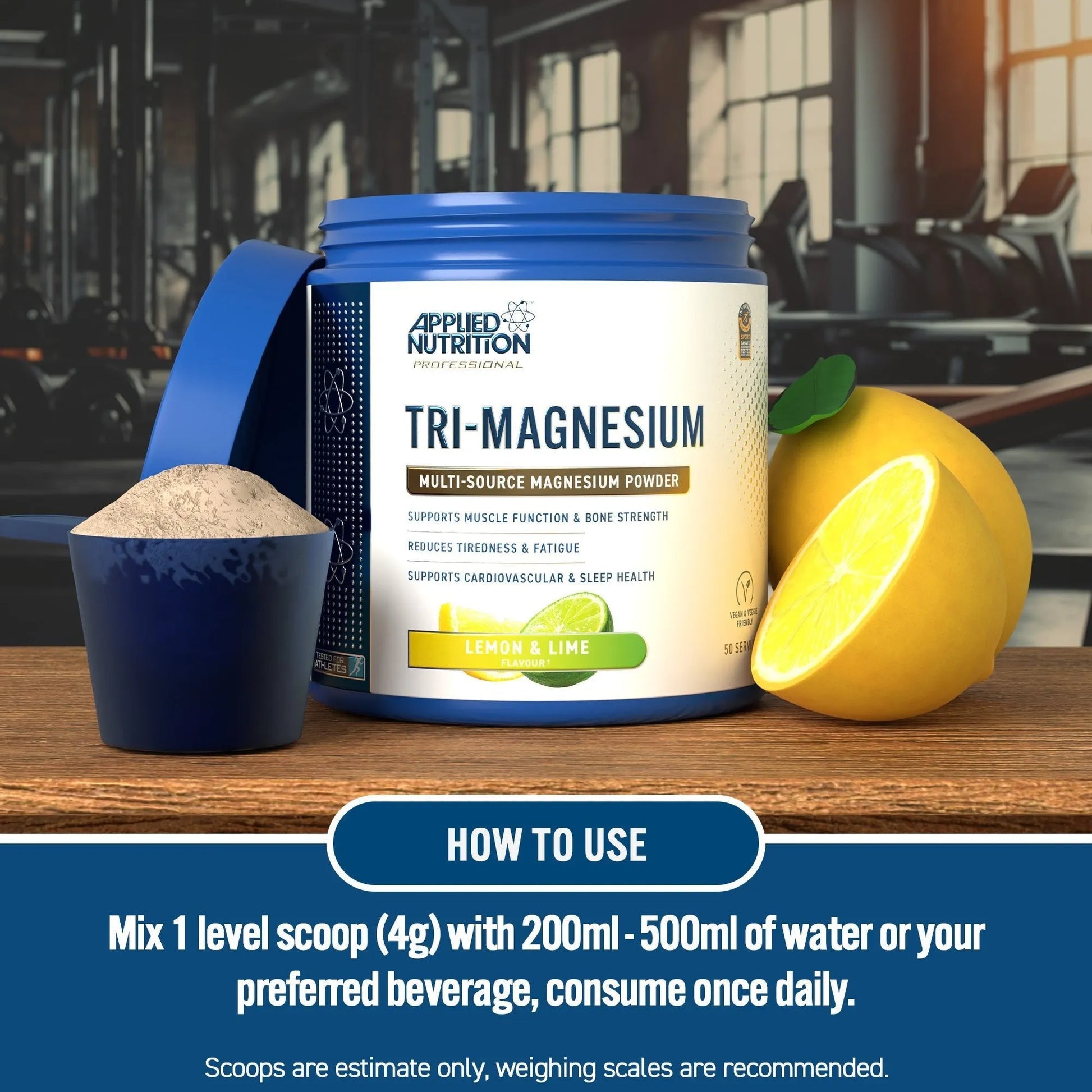 Applied Nutrition Tri-Magnesium supplement facts and ingredient list view for magnesium complex powder