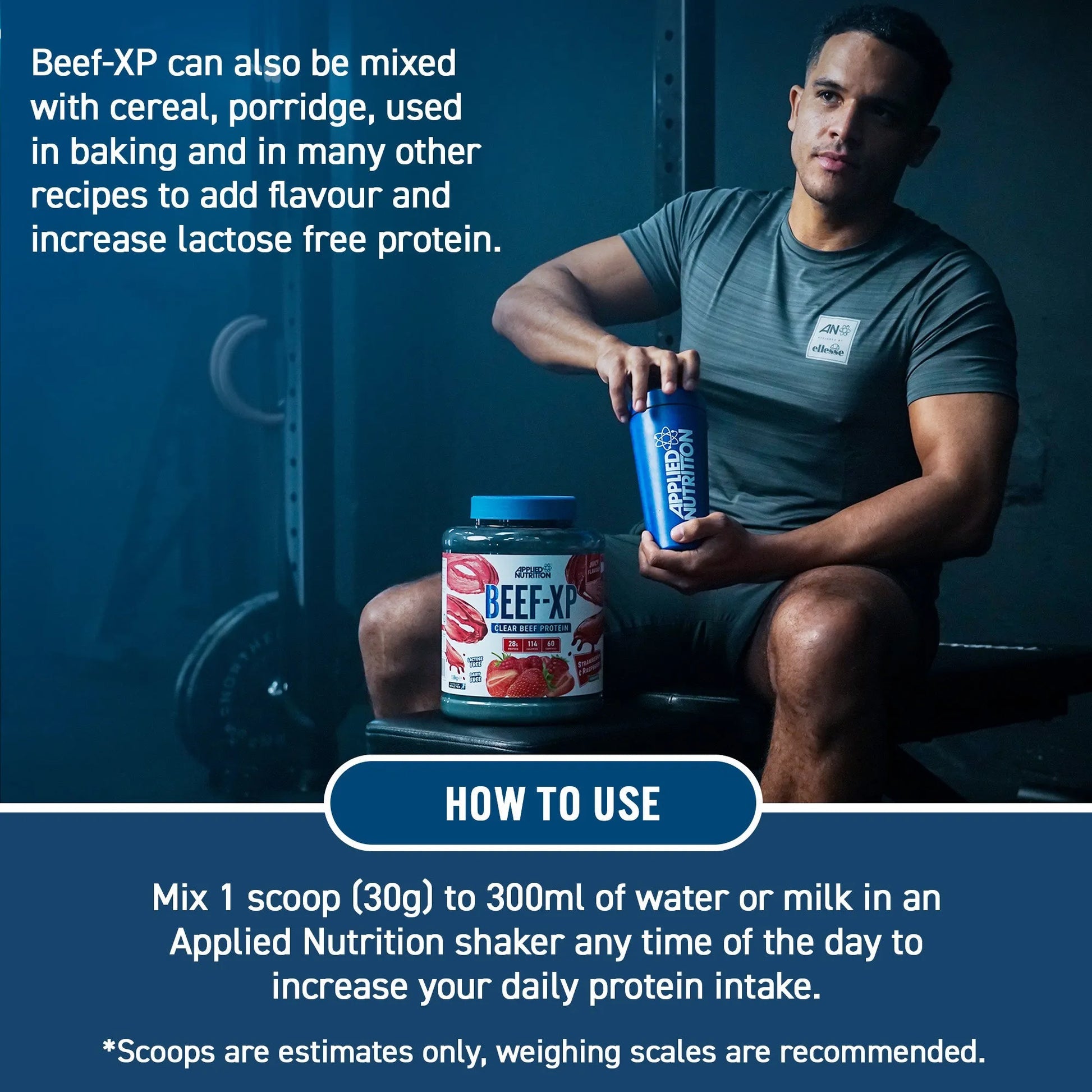 Applied Nutrition BEEF-XP clear beef protein powder close-up product detail packaging