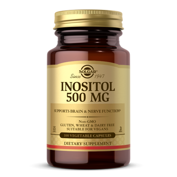 Solgar Inositol 500 mg vegetable capsules front view supplement bottle white label