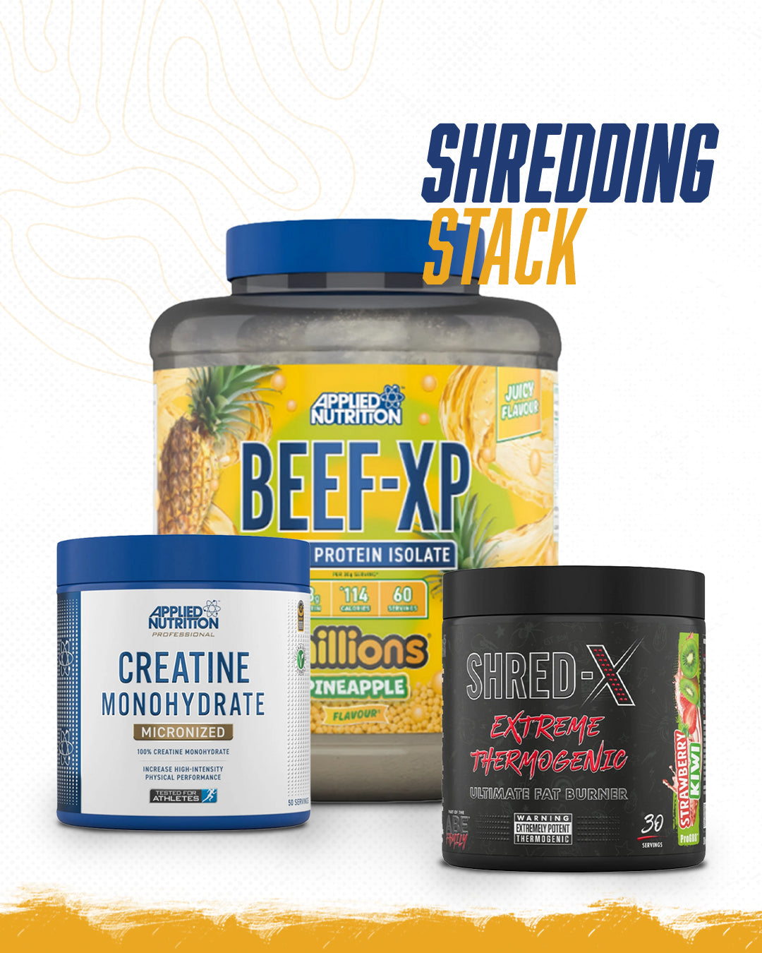 Shredding Stack with Beef-XP Clear Protein, Shred-X Thermogenic and Creatine Monohydrate for fat burning and muscle retention