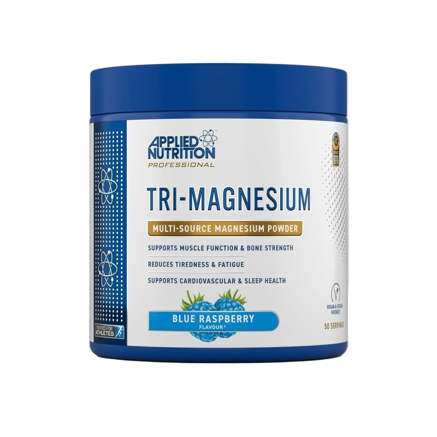 Applied Nutrition Tri-Magnesium 200g Blue Raspberry alternate angle, magnesium citrate glycinate taurate blend