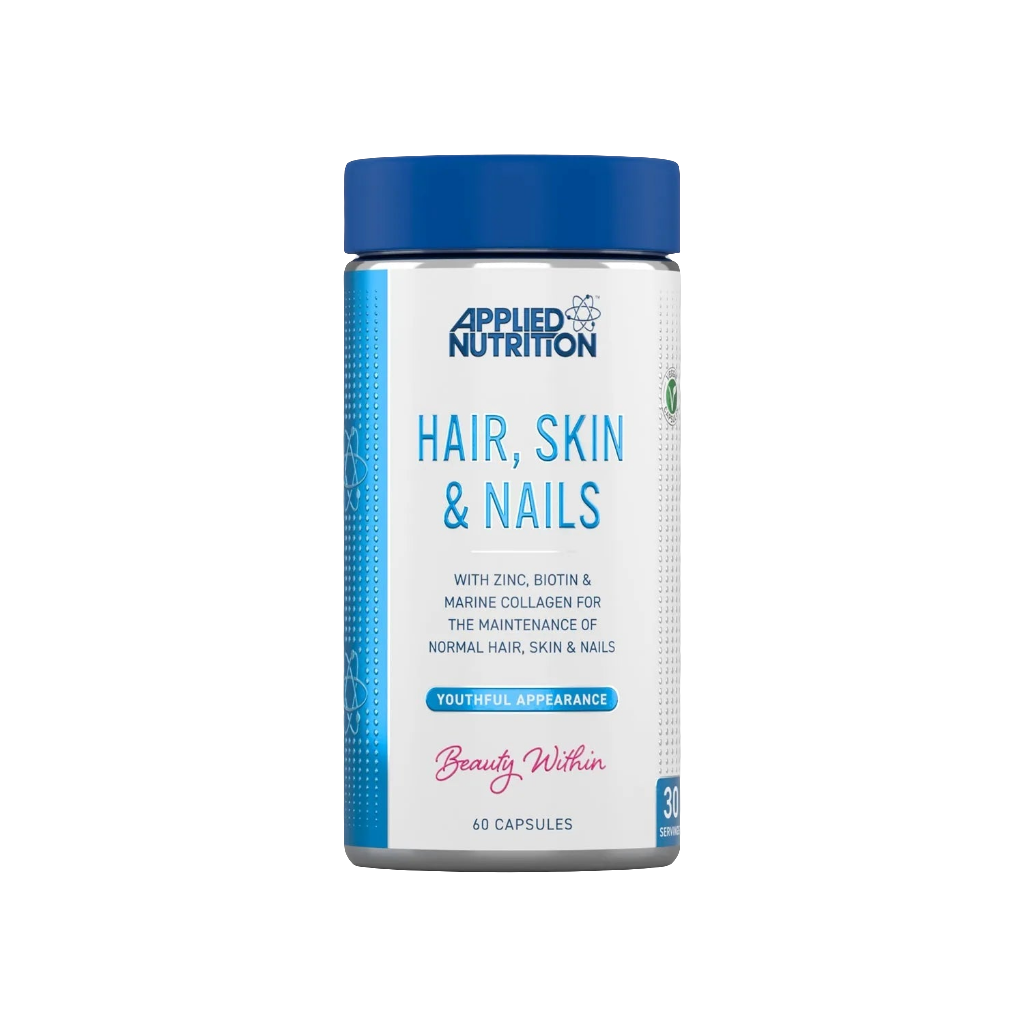 Applied Nutrition Hair Skin and Nails Capsules front packaging, beauty supplement with vitamins and minerals