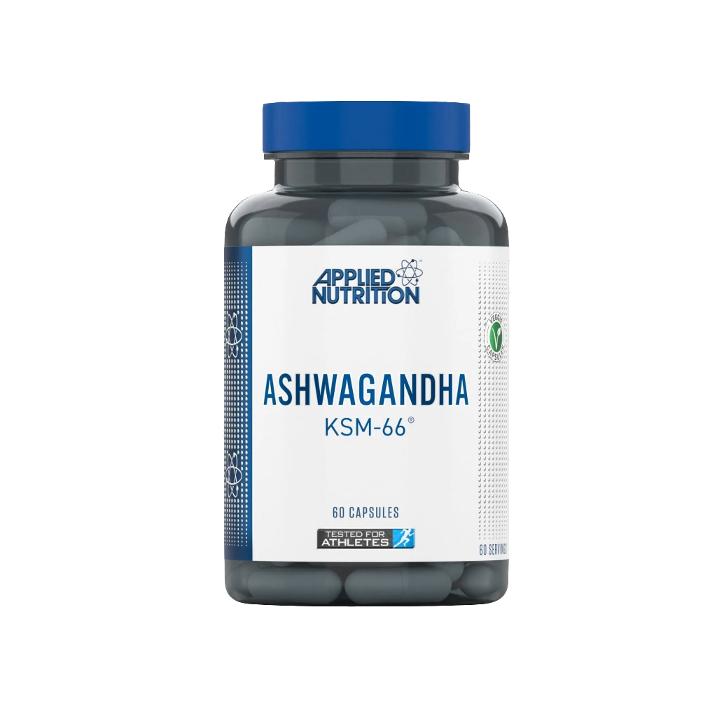 Applied Nutrition Ashwagandha KSM-66 adaptogen supplement front packaging for stress relief support