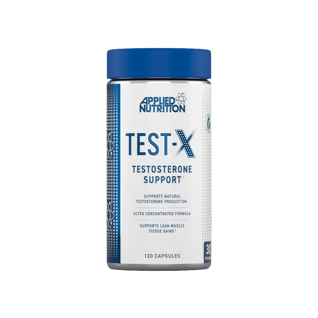 Applied Nutrition Test X testosterone support capsules front packaging, natural hormone boost formula