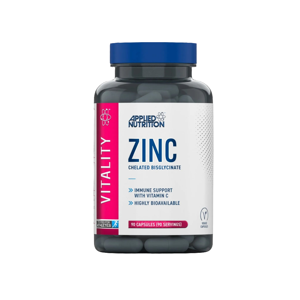 Applied Nutrition Zinc Capsules front packaging, immune support and testosterone mineral supplement
