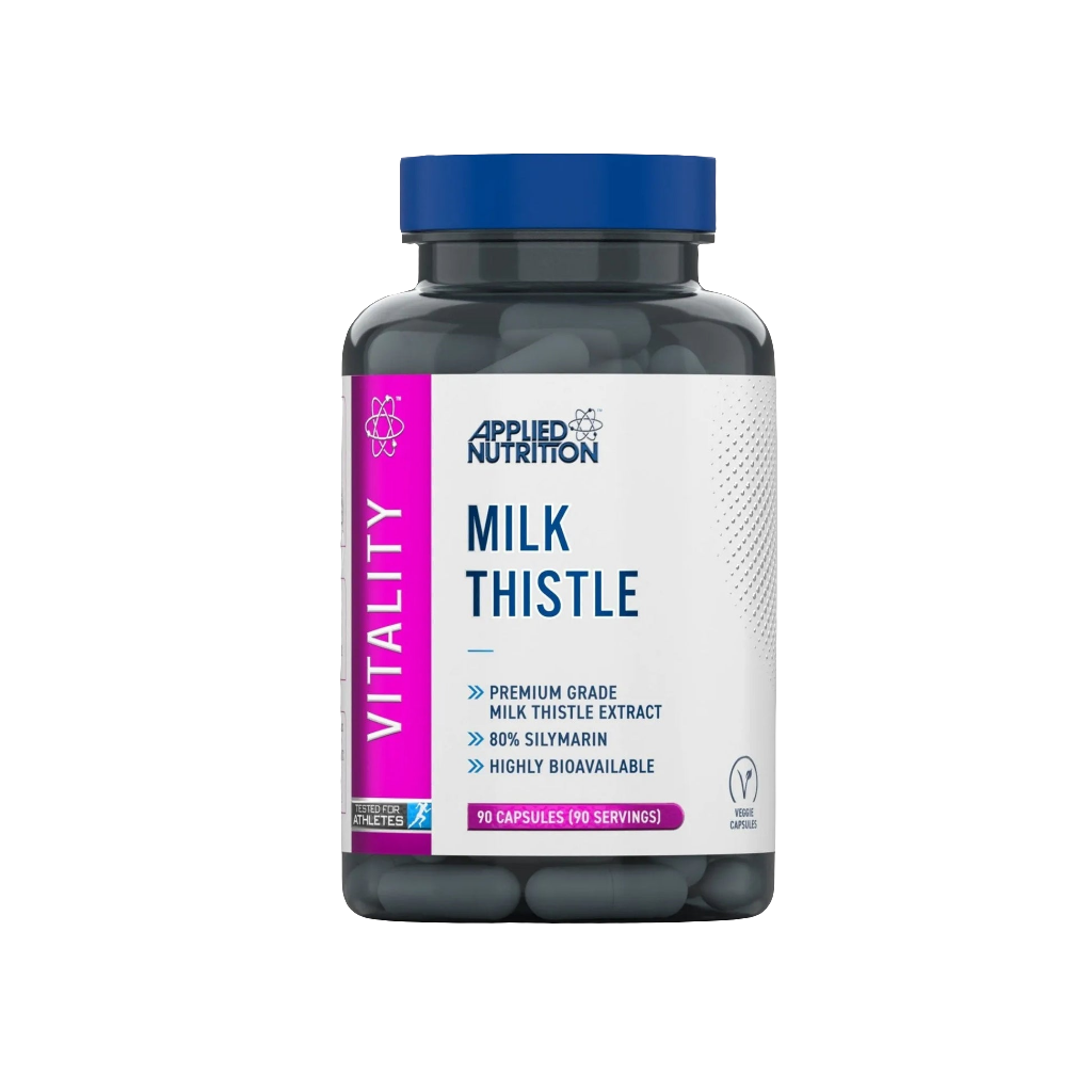 Applied Nutrition Milk Thistle supplement capsules front packaging, liver support and detox formula