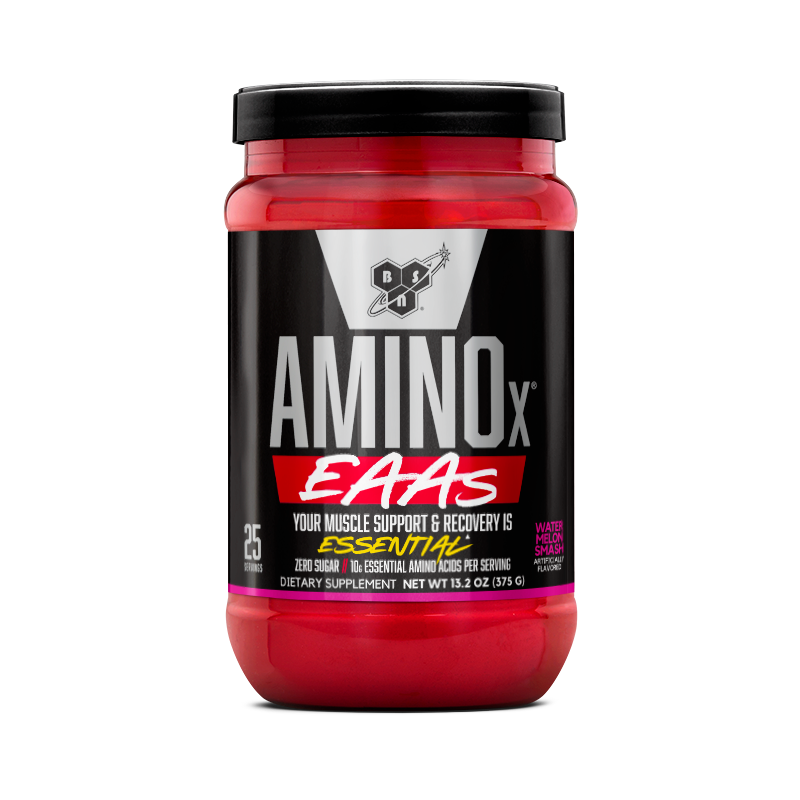 BSN Amino X EAAs Essential amino acid supplement powder tub front packaging view