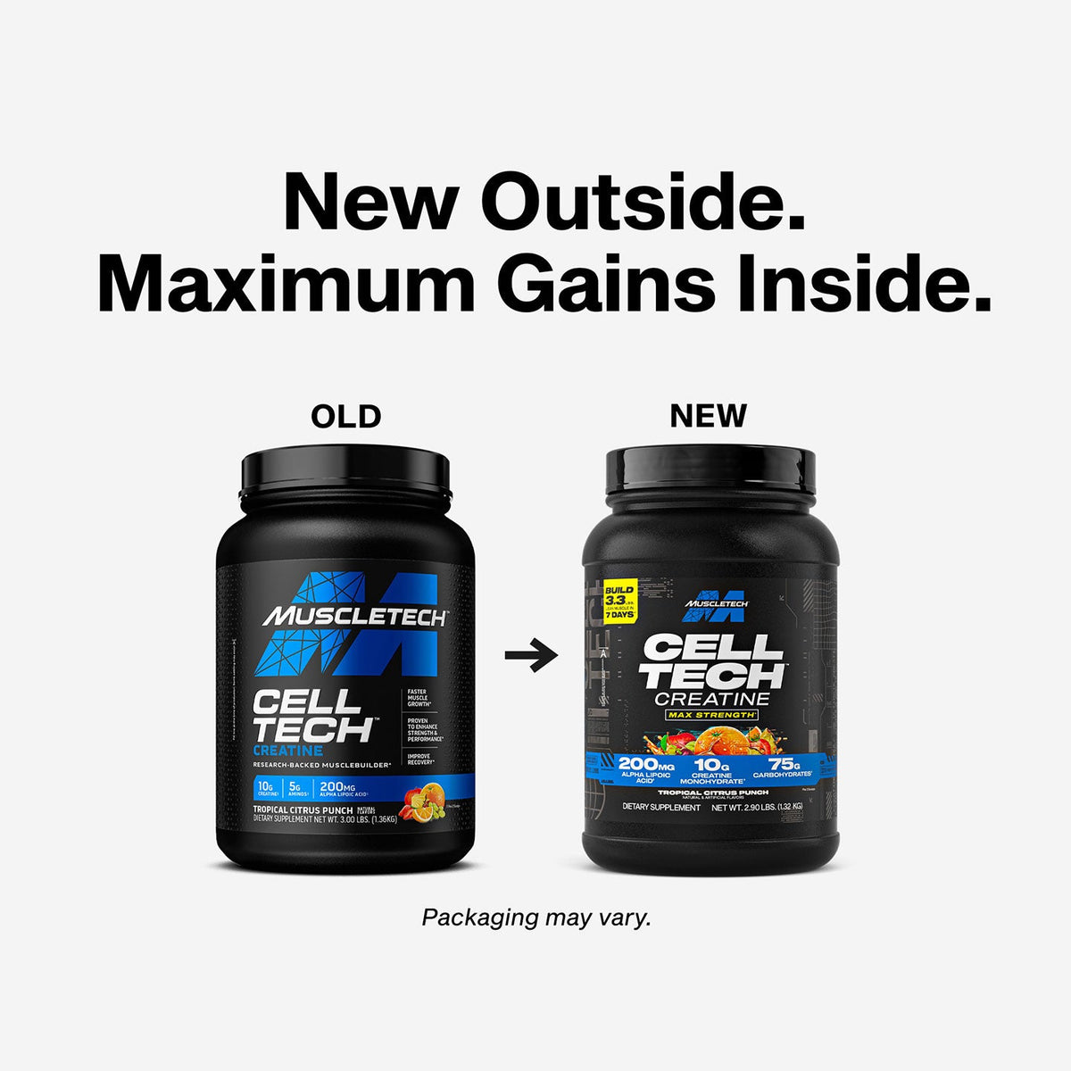 MuscleTech Cell-Tech creatine new vs old formula packaging comparison product evolution