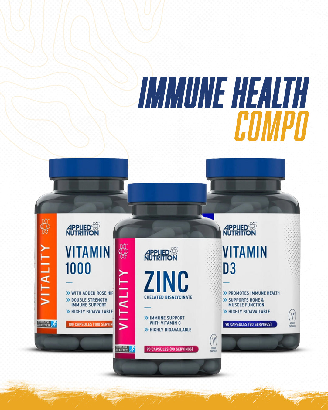 Immune Health Stack with Vitamin C 1000, Zinc and Vitamin D3 for triple-action immune defense