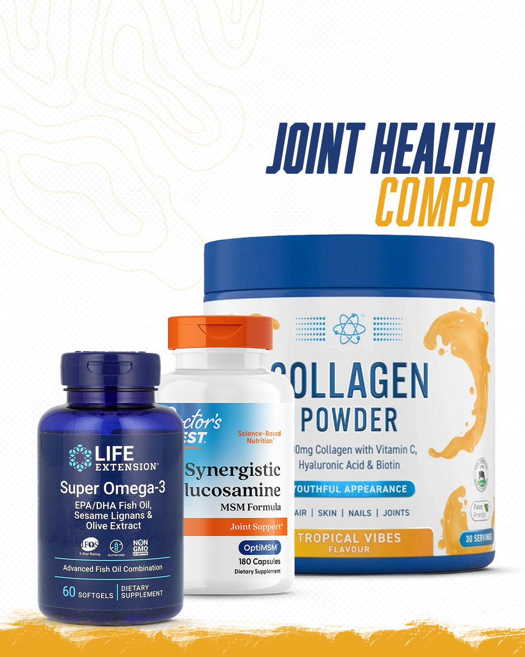 Joint Health Stack with Collagen Powder, Glucosamine MSM and Super Omega-3 for mobility and recovery
