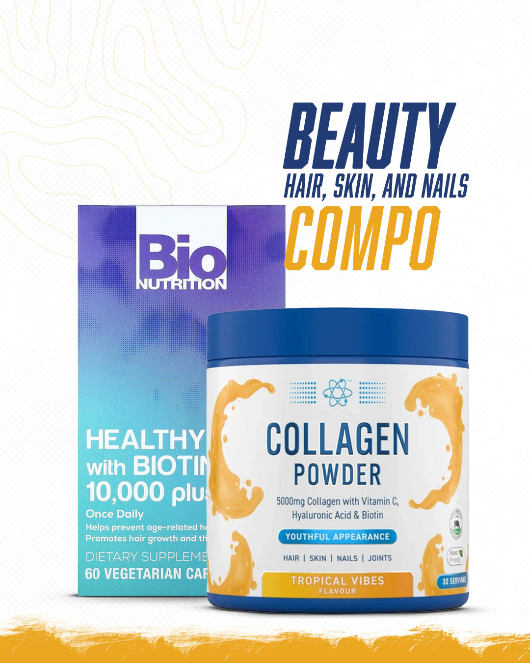Beauty Stack with Collagen Powder and Biotin 10,000 for healthy hair, skin and nails