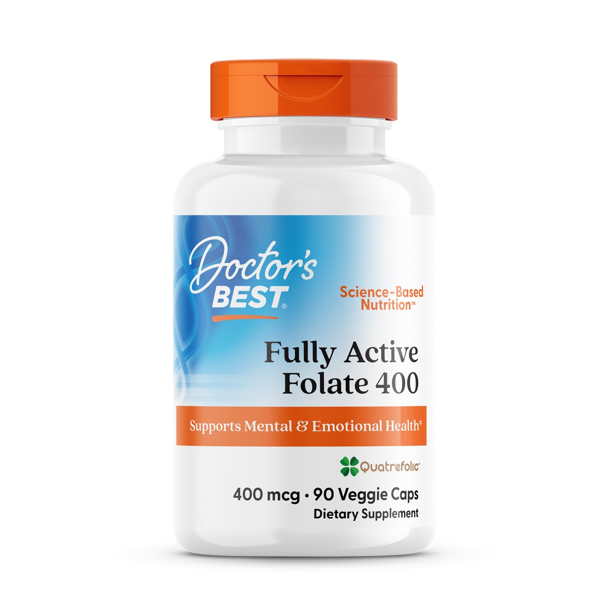 Doctor's Best Fully Active Folate 400 with Quatrefolic 90 veggie caps main front product view