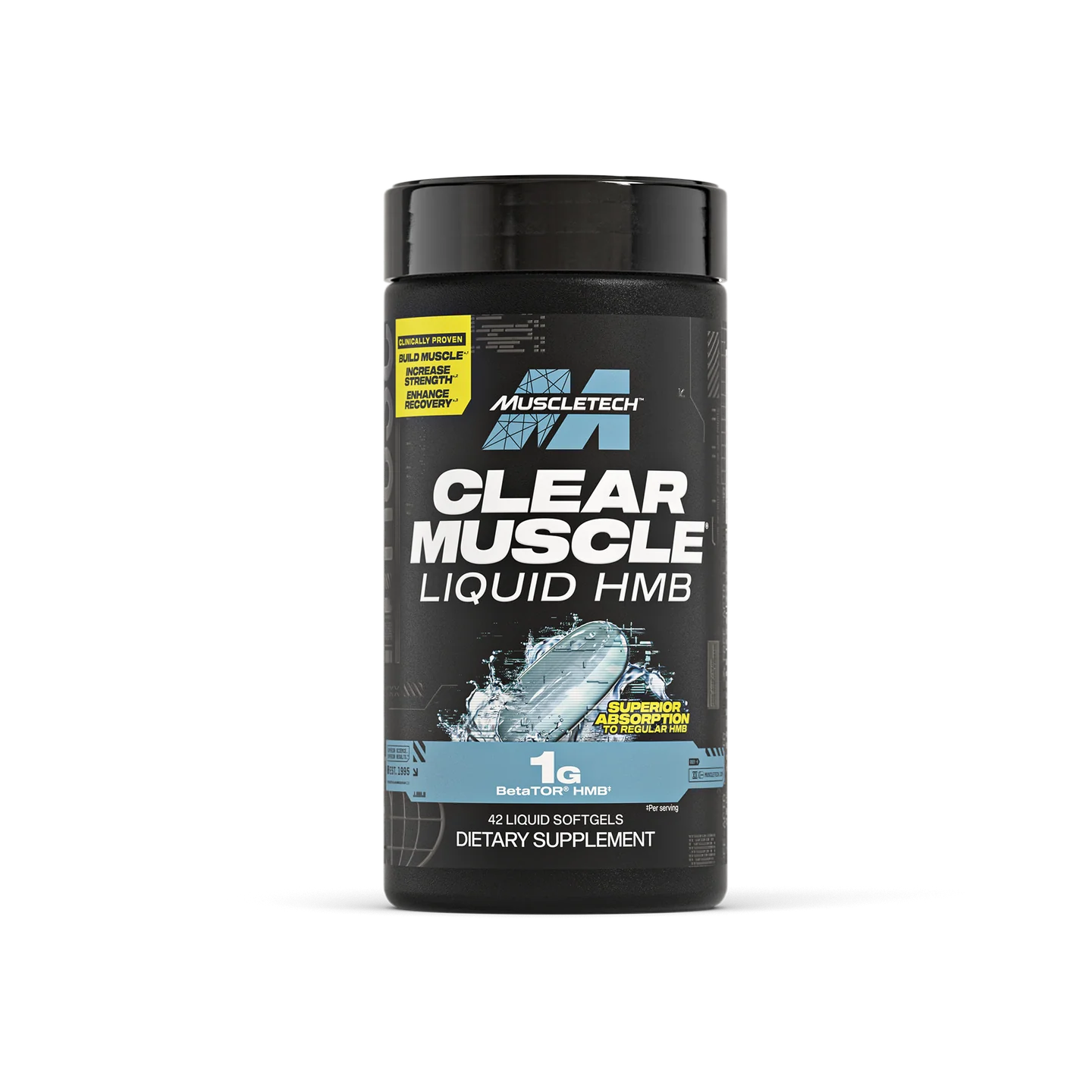MuscleTech Clear Muscle HMB Free Acid 42 softgels front packaging supplement view