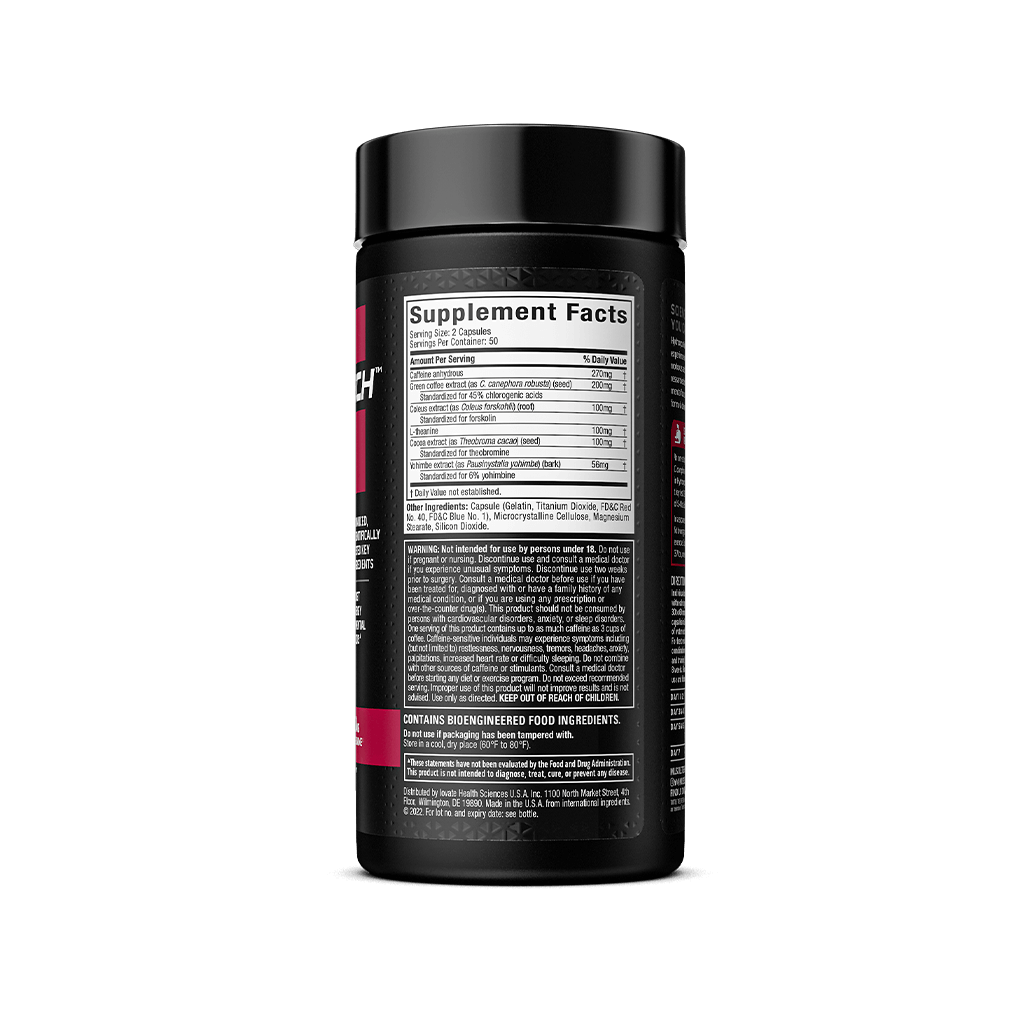 MuscleTech Hydroxycut Hardcore Elite back panel with supplement facts and ingredient list
