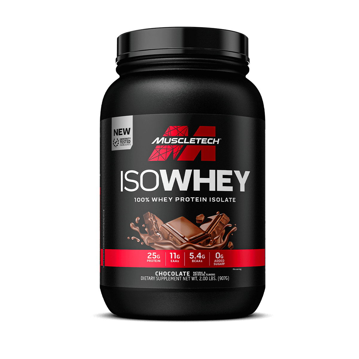 MuscleTech 100% Iso Whey protein isolate chocolate 2lb powder container front view