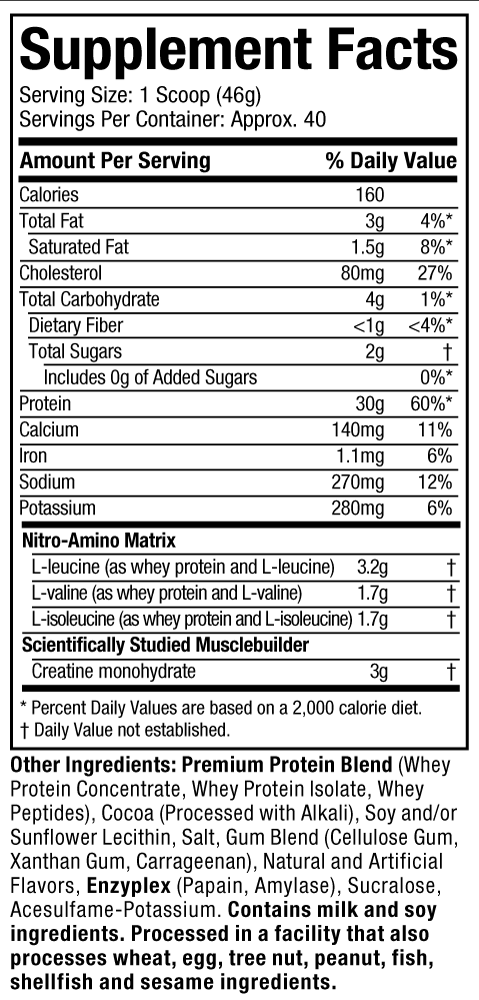 MuscleTech Nitro Tech milk chocolate 4lb whey protein supplement animated product view