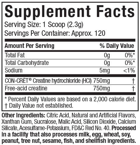 MuscleTech Cell-Tech Creactor fruit punch extreme supplement facts and ingredient label