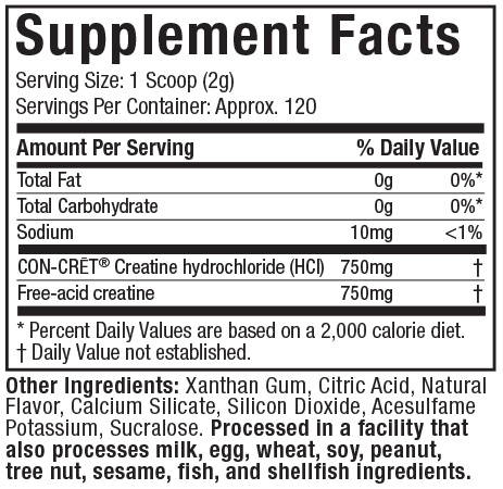 MuscleTech Cell-Tech Creactor unflavored supplement facts label nutritional panel detail