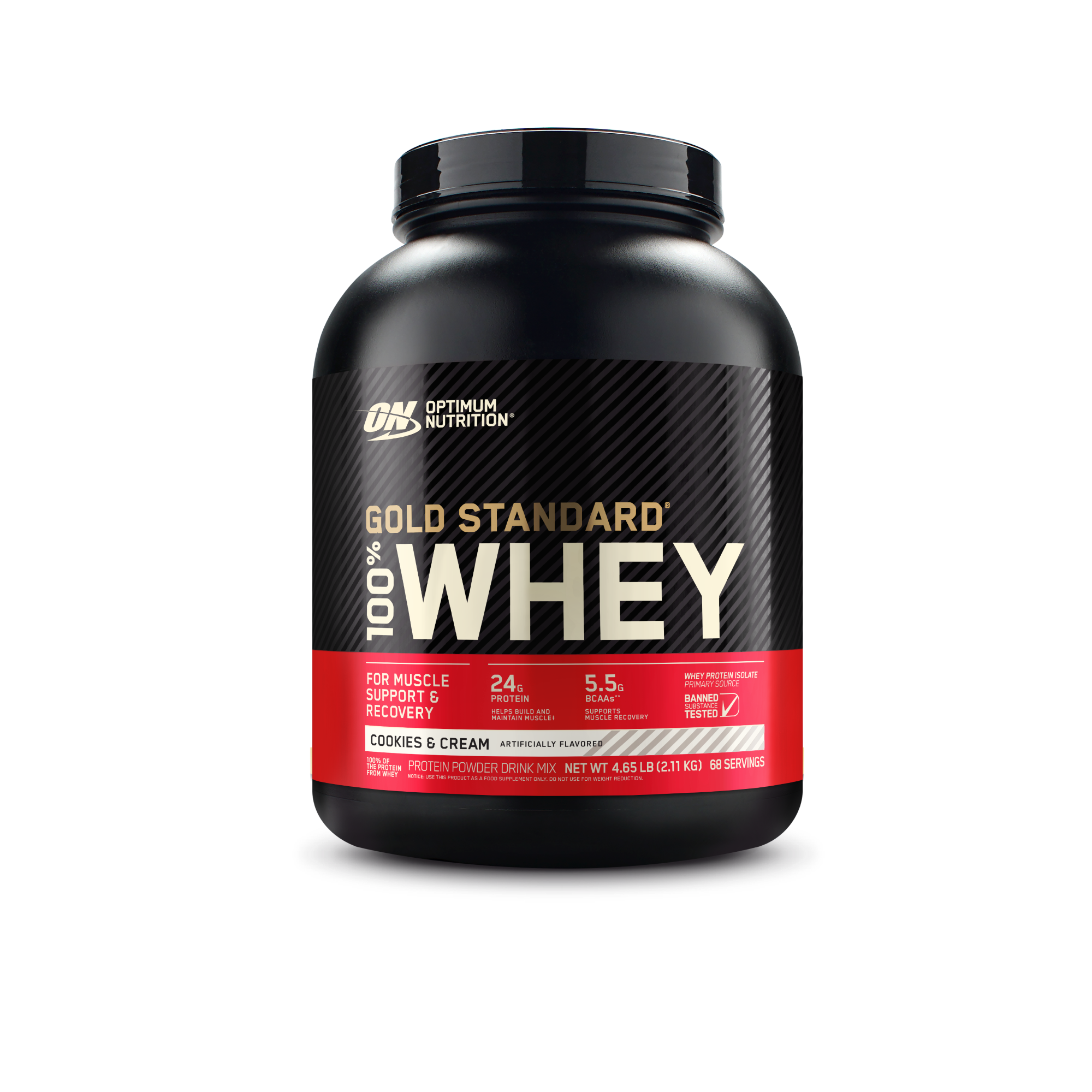 Optimum Nutrition 100% Whey Gold Standard 5lb side angle protein supplement view