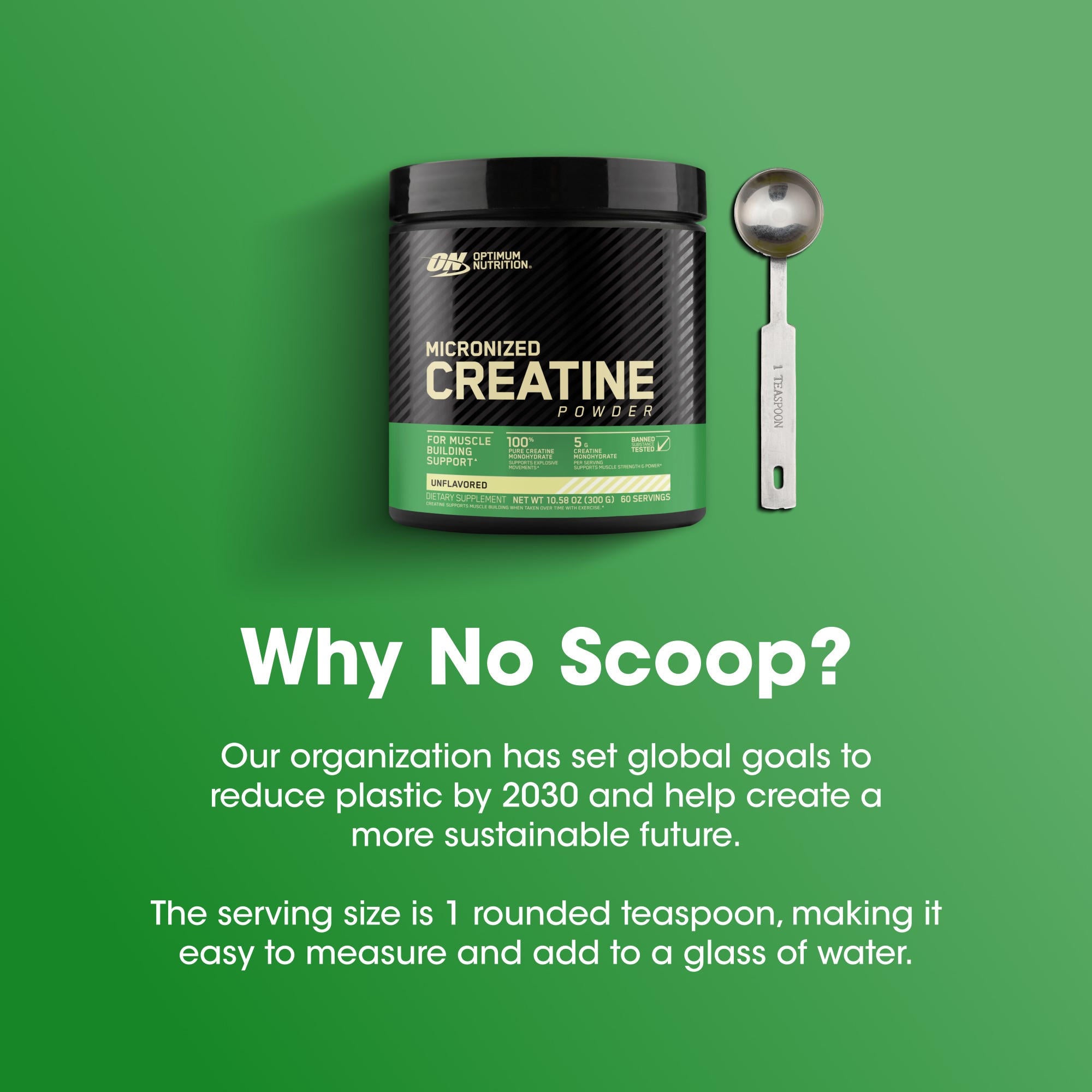 Optimum Nutrition Creatine Powder 300g ingredient close-up showing pure micronized creatine