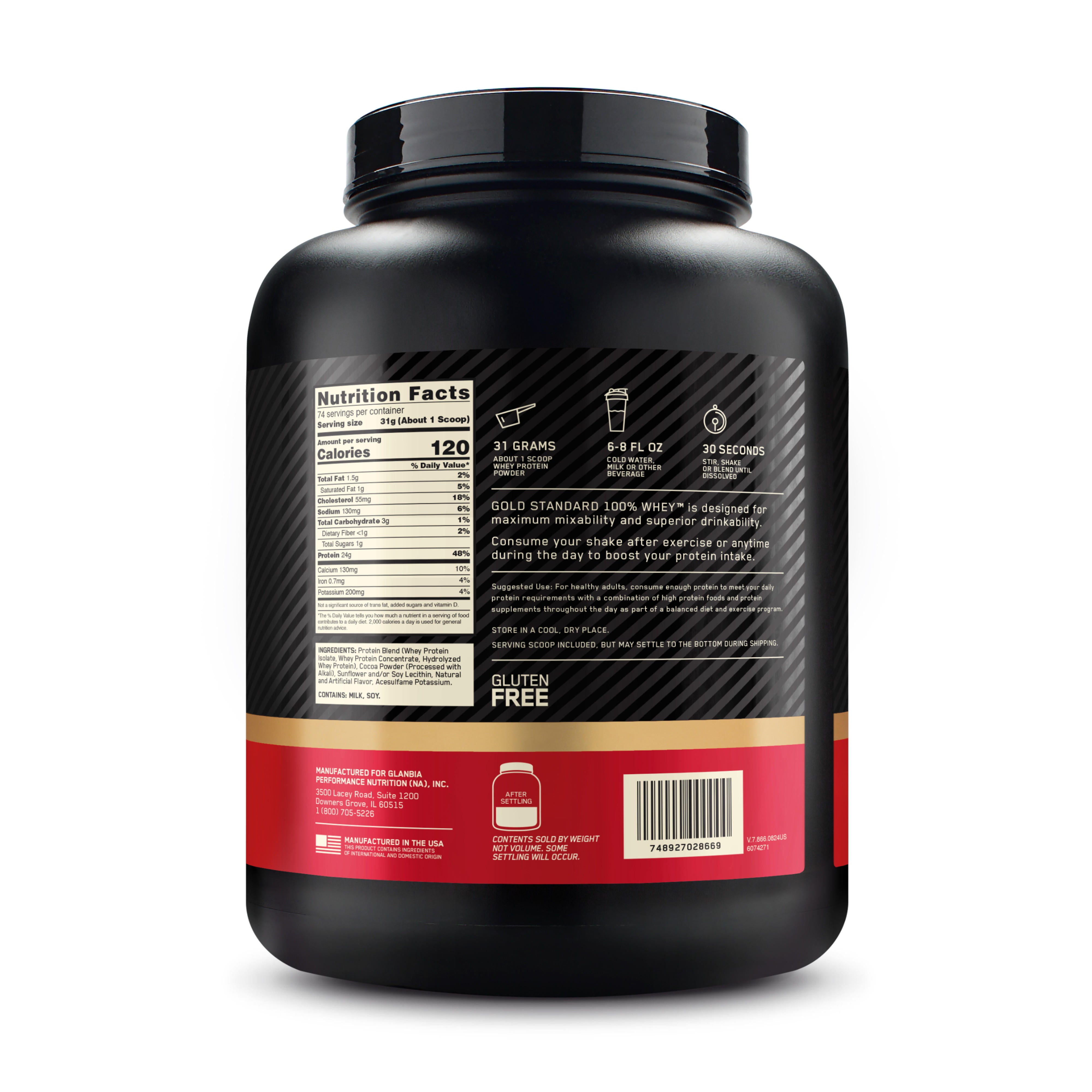 Optimum Nutrition Gold Standard Whey 5lb supplement facts nutrition label panel