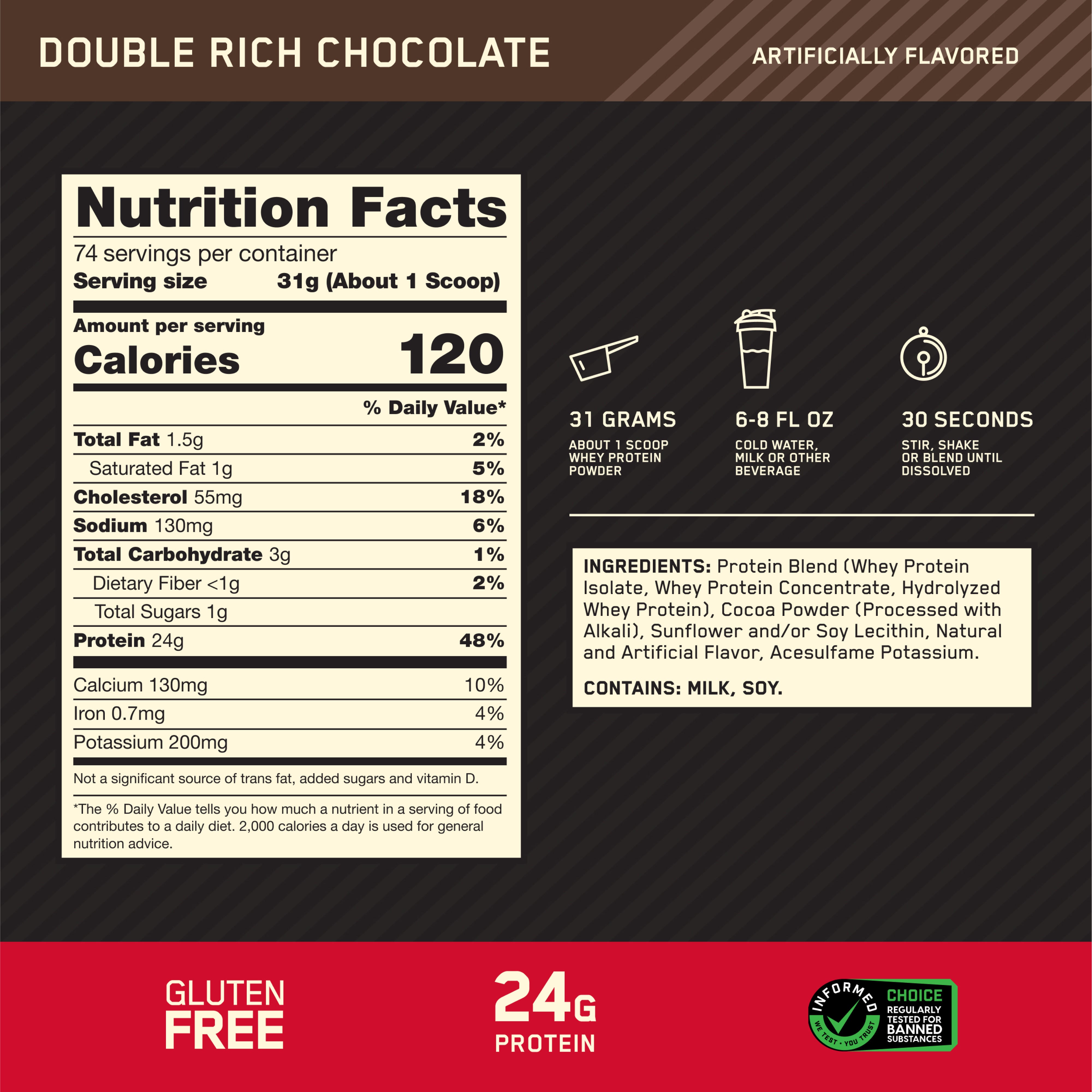 Optimum Nutrition Whey Gold 5lb product detail view highlighting amino acid profile