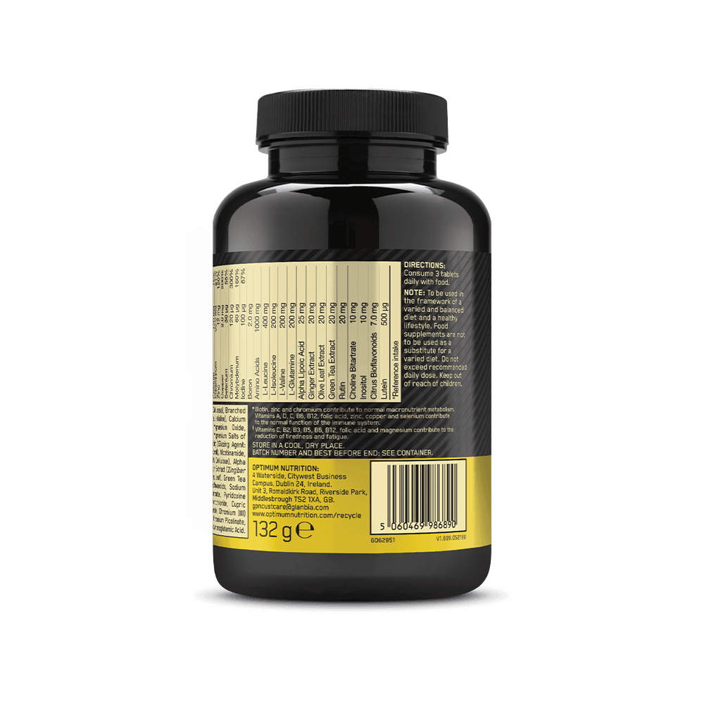 Optimum Nutrition Opti-Men mens daily multivitamin back panel showing nutrient information