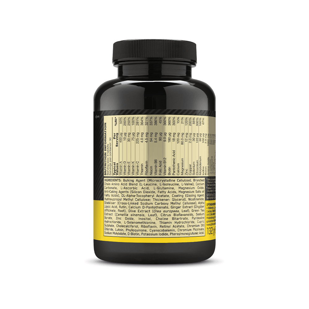 Optimum Nutrition Opti-Men multivitamin supplement facts label with vitamin mineral blend
