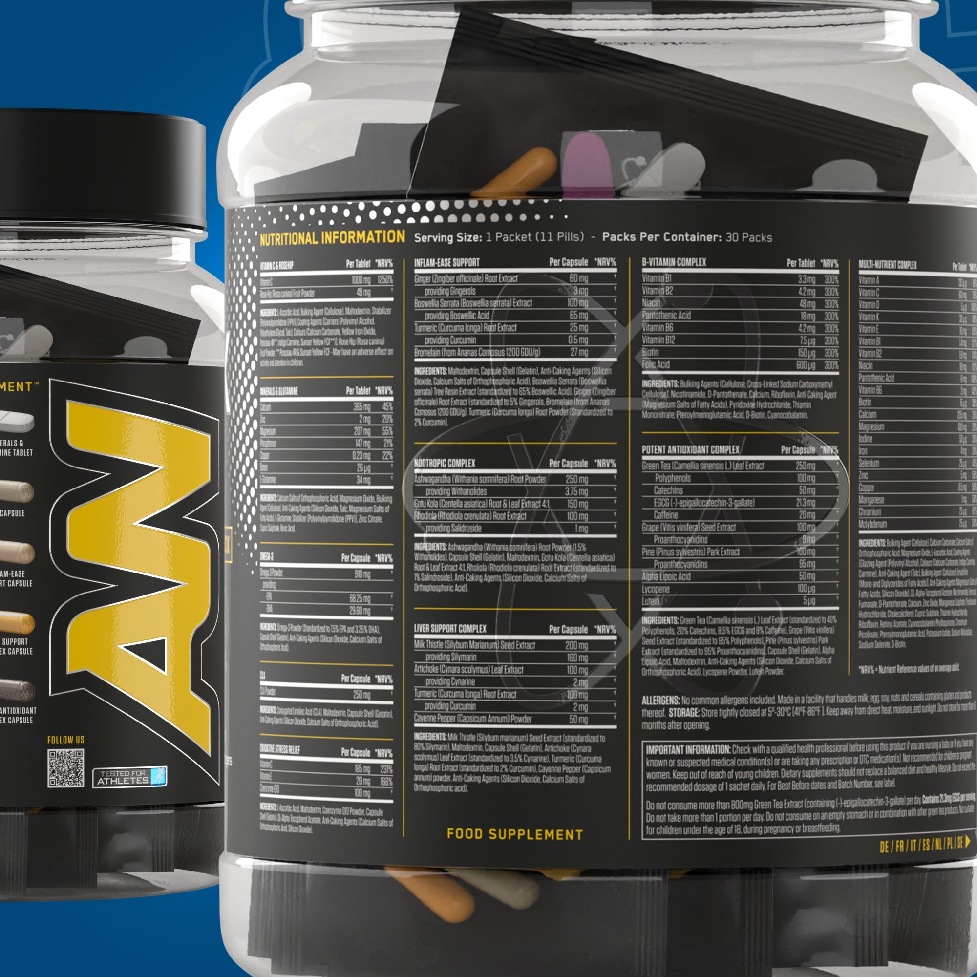 Applied Nutrition Black Stak Multivitamin supplement facts panel with full nutrient list