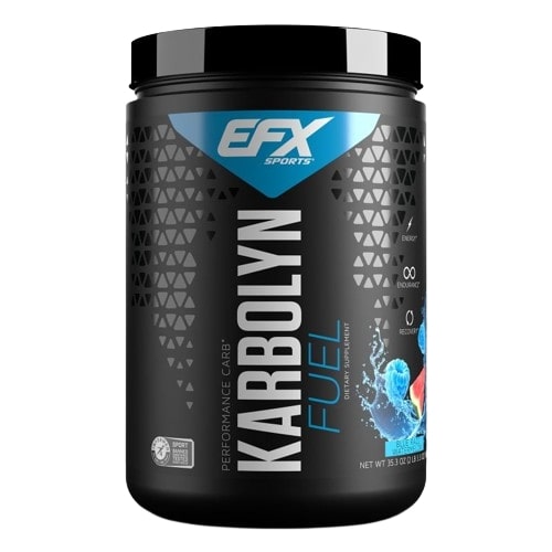 EFX Sports Karbolyn Fuel carbohydrate supplement alternate angle showing label and scoop detail